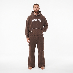 Conjunto Deportivo para Hombre con Capucha, Color Marrón Lavado al Ácido, Sudadera y Pantalón de Manga Larga, Logotipo Frontal Personalizado Bordado, Fabricación al Por Mayor - Product Image 5