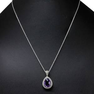 Collier pendentif halo en améthyste naturelle, argent sterling 925 plaqué or/argent, vintage, certifié par un tiers, pour femmes et hommes - Product Image 2