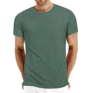 Wholesale Custom Mens Pocket <b>T</b> <b>Shirt</b> Casual Cotton Spandex Slim Fit Crew <b>Neck</b> Plain Heather Green Breathable Short Sleeve - Product Image 1