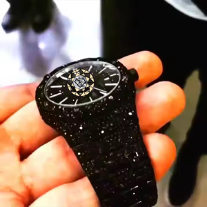 Montre automatique de luxe pour homme, cadran rond, finition Galaxy noir givré, index baton, cadeau - Product Image 2