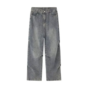 กางเกงยีนส์ลำลองผู้ชายทรงหลวม ใส่ได้ทั้งฤดูหนาวและฤดูร้อน ระบายอากาศได้ดี ผ้าฝ้าย 100% ติดกระดุม ทรงโอเวอร์ไซส์ สไตล์เรโทร - Product Image 2