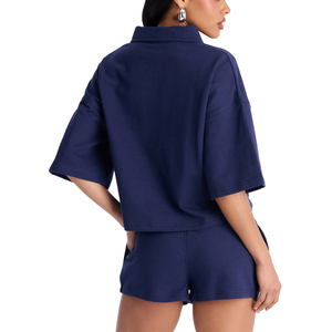 Women's Relaxed Fit Button Down Shirt and Above Knee Shorts Set Custom Clothing Manufacturer Wholesale - Product Image 4