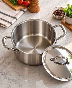 Casserole en acier inoxydable poli de qualité supérieure SS 304 avec couvercle assorti, poignée arquée, compatible induction, passe au lave-vaisselle - Product Image 3