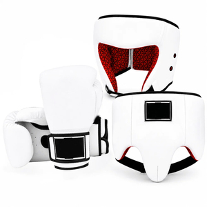 Meilleures ventes : Ensembles de boxe en cuir véritable haute performance, sur mesure, marque privée, avec doublure intérieure géométrique blanche et rouge - Product Image 1