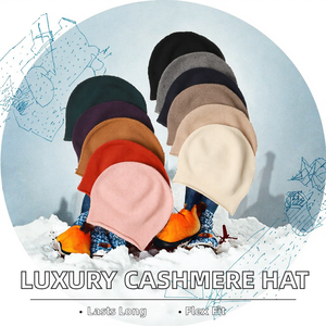 Bonnets d'hiver pour femmes en cachemire pur à 100%, broderie de luxe, bonnets en laine - Product Image 2