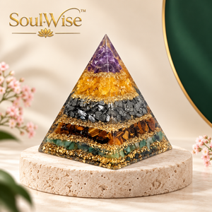 Pyramide triangulaire en orgone 7 chakras, pierres de cristal d'améthyste, décoration Feng Shui faite à la main pour la maison - Product Image 3