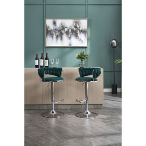 Set of 2 Swivel Height <b>Adjustable</b> Bar <b>Stools</b> with Chrome Footrest Base Velvet + Chrome Leg Simple Design + Mechanical Lifting - Product Image 4