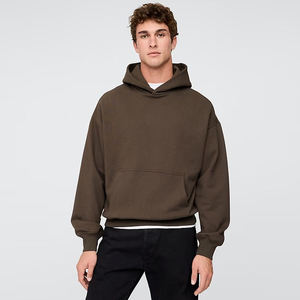 Sweat à capuche oversize marron pour homme, en molleton décontracté, avec poche kangourou, personnalisable avec logo - Product Image 1