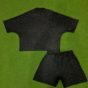 Custom Manufacture Wholesale Digital Printed Vintage High Street Print Tees T-Shirt Trendy Short Sleeve 100% Cotton Shorts <b>Set</b> - Product Image 4