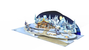 Tarjeta de felicitación navideña 3D con diseño de escena de la Natividad, paisaje nevado y noche iluminada por la luna, en papel con acabado mate. - Product Image 2