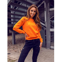 Pull à col rond en coton uni à manches longues pour femme, couleur orange, décontracté, sweat-shirt d'automne