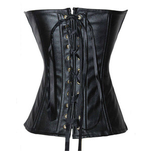 Salva Leather <b>Women's</b> Black Leather Corset <b>Waistcoat</b> V-neck Zipper Closure Lace-Up Back Casual Style Waterproof Outerwear - Product Image 4