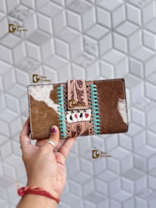 Nueva Cartera de Cuero con Grabado a Mano, Estuche para Teléfono, Elegante Cartera de Cuero Vacuno con Pelaje, Multiusos, Estilo Western - Product Image 4