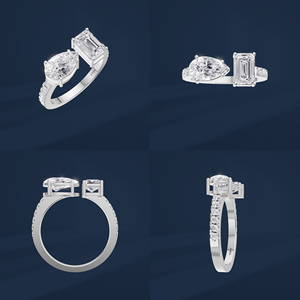 Bague de fiançailles classique en diamant taille poire en platine PT950 avec pierre latérale taille émeraude pour femme - Product Image 6