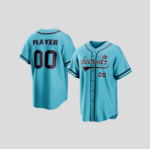 Maillot de baseball unisexe Cheerwar bleu clair à manches courtes, boutonné sur le devant, imprimé sérigraphié avec le nom de l'équipe, évacuation de l'humidité, 100 % coton - Product Image 1
