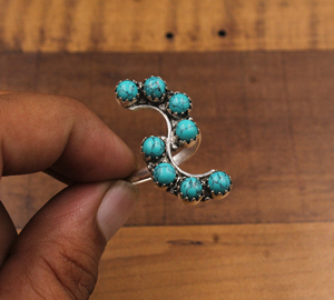 Bague Statement Ondulée en Argent Sterling 925 avec Pierre Précieuse Turquoise et Multiples Pierres, Sertissage Classique à la Lunette, Certifiée par un Certificat Tierce Partie, pour Femme - Product Image 1