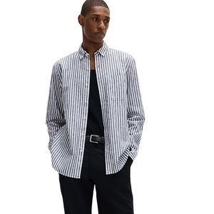 Chemise décontractée rayée en mélange de lin et de coton pour homme – Légère, respirante, boutonnée, idéale pour la plage en été - Product Image 1