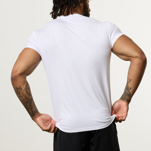 Camiseta de Manga Corta para Hombre, Cuello Redondo, Ajustada, Blanca, Informal, de Algodón, Transpirable, de Color Sólido, Tejida - Product Image 4