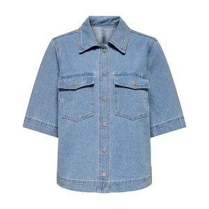 Chemise en jean de coton pour femme, style bureau élégant, boutonnée, manches longues, coupe décontractée et formelle, bleu denim - Product Image 1