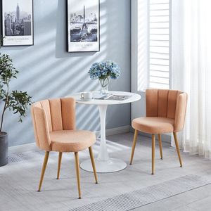Set di 2 Sedie da Pranzo Moderne Beige con Schienale Confortevole e Cuscini in Tessuto a Pelo Corto, Gambe in Tubo di Ferro Color Legno - Product Image 3