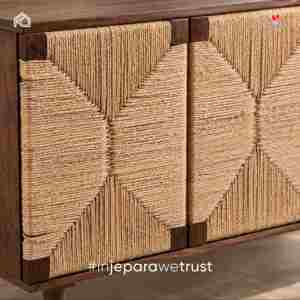 Aparador de Madera de Teca Sólida Estilo Boho, con Cuerda Tejida a Mano, 4 Puertas, para Sala de Estar, Comedor, Muebles de Hotel, Venta al Por Mayor - Product Image 2