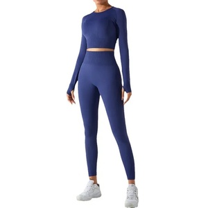Conjunto Deportivo de Dos Piezas para Mujer, Top de Manga Larga para Fitness, Leggings de Cintura Alta para Yoga, Conjuntos Deportivos para Mujer - Product Image 4