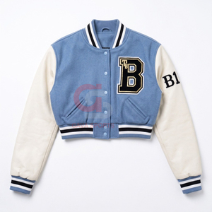 womens croptop casual winter Custom Design Logo Varsity <b>Jackets</b> Baseball <b>Jackets</b> Leather Sleeve embroidery patchwork <b>jacket</b> - Product Image 1