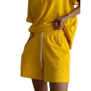 Conjunto de Camiseta de Manga Corta con Cuello con Volantes y Pantalones Cortos por Encima de la Rodilla para Mujer, Casual, Color Sólido, Spandex/Poliéster, Transpirable y Ecológico - Product Image 2