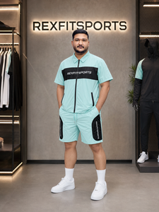 REXFIT SPORTS 2026 <b>Mens</b> Mint Nylon <b>Short</b> Sleeve Tracksuit Set Full <b>Zip</b> Jacket and <b>Shorts</b> Custom Sportswear lightweight nylon set - Product Image 4