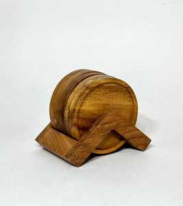 Handcrafted Teak Wood Coaster Set Triangular Holder Natural Design <b>Kitchen</b> <b>Accessory</b> Dining Table Drink Protection Water Resist - Product Image 3