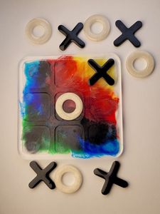Juego de Mesa Tic Tac Toe de Resina Epoxi con Brillo Verde, Juego de Noughts and Crosses de Madera con Piezas X y O para Fiestas y Juegos Familiares - Product Image 3