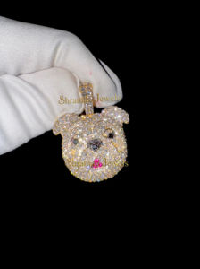 SHRAMAN JEWELS Colgante de Plata 925 Bañado en Oro con Moissanita y Diamantes, Diseño Personalizado de Cara de Bulldog Adorable, Estilo Hip Hop, Dijes para Collar - Product Image 3