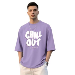 Half Sleeve Oversized <b>Tshirt</b> for Men, Round Neck Cottonblend Drop Shoulder Printed T-Shirt - Product Image 1