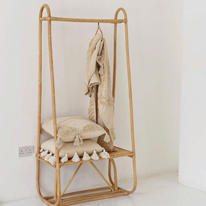 Porte-vêtements en rotin tressé, penderie ouverte, tringle à vêtements, organisateur pour magasin de vêtements et maison - Product Image 5