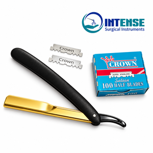 Rasoir droit de barbier en gros avec boîte de 100 demi-lames – Shavette de rasage professionnelle - Product Image 1