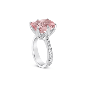 Bague de fiançailles classique en or 18 carats avec morganite rose naturelle de 6,74 carats et diamant rond taille brillant de 0,47 carat – Bijoux - Product Image 6