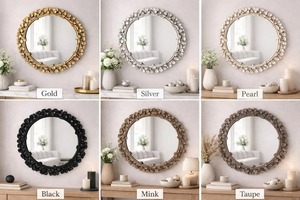 Black Leaf Shaped Design Edge Round Mirror Perfect For Living Room Wall Decor Adds Natural Inspired Elegant Look From India - Product Image 4