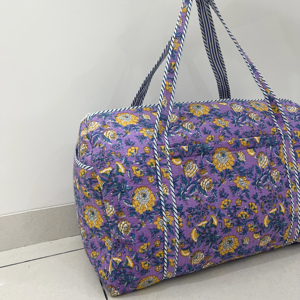 Bolsa de Lona Acolchada de Algodón de Lujo Hecha a Mano para Uso Diario, Yoga/Gimnasio, Compras, Viajes, Fin de Semana, Portátil, con Estampado de Bloques - Product Image 4