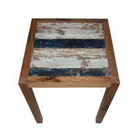 Table de bar carrée en bois de bateau recyclé, faite à la main, écologique, vintage, design minimaliste, pour restaurant, pub, hôtel, extérieur