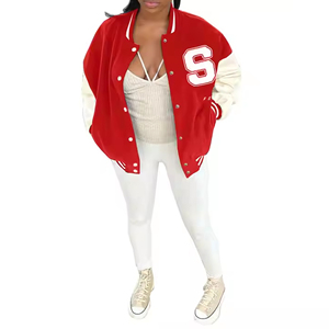 Women Jackets and <b>Coats</b> Sleeve <b>Stitching</b> Ladies Varsity Jacket Short Print Leather Long Sleeve Baseball Jackets - Product Image 3