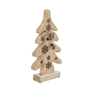 Rustic <b>Wooden</b> <b>Christmas</b> <b>Tree</b> Figurine Featuring Carved Snowflake Patterns And Jute Bow Accent For Festive Winter Home Decoration - Product Image 1