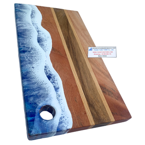 Planche à découper rectangulaire en bois, motif océan, résine époxy, non toxique, antibactérienne, antidérapante, fabriquée au Vietnam - Product Image 3