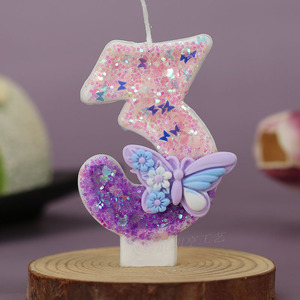 Purple Glitter Number <b>Candles</b> 0-9 Set with Butterfly Flowers for Birthday Cake Creative Decorative <b>Toppers</b> - Product Image 3