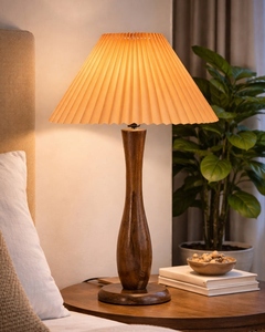 Handcrafted Wood Spindle <b>Table</b> Lamp with Pleated Fabric Shade Elegant Scandinavian <b>bedside</b> lighting home hotel Shop now - Product Image 6