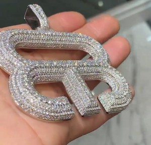 Fine Jewelry Custom <b>Initial</b> Iced Fully Moissanite Round Brilliant Cut Sterling <b>Silver</b> Hip Hop Letter <b>Pendant</b> - Product Image 1