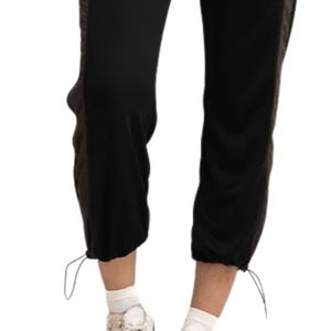 Women's Black <b>Jogger</b> Pants with Gray Side Panels Elastic Waist Drawstring <b>Cuffed</b> Ankles Soft Casual Athletic Track Pants - Product Image 3