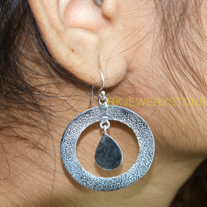 925 Sterling Silver Textured Circle Drop <b>Earrings</b> Minimalist Dangle Hoop <b>Earrings</b> <b>Handmade</b> <b>Earrings</b> Boho Jewelry Gift For Women - Product Image 2