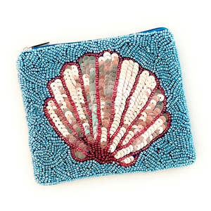 Multicolor Rectangle Sequin Beaded Clutch Zipper Pouch Handmade Trendy Custom Size Unisex Ocean Shell Cosmetic Coin <b>Wallet</b> - Product Image 2