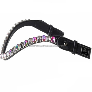 Diadema para Caballo de Cuero Genuino con Logotipo Personalizado, Cristales de Vidrio Redondos y Cadena de Diamantes, Muy Popular - Product Image 4