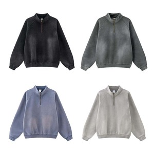 Sudadera Unisex Oversize de Forro Polar con Cremallera de Cuarto, Cuello Alto, Color Liso, Estilo Casual para Otoño, Largo Regular, Tejido de Punto - Product Image 1